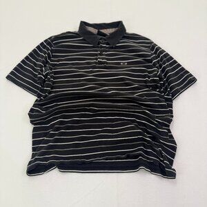 Y2K Oakley Polo Men's Black/Gray Striped Size Medium Regular Fit Nice Fade